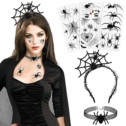 Spinne Haarreif für Halloween Kostüme, Haarband Mit Glitzereffekt, Temporäre Tattoos, Kinder Fasching Kostüm Karneval Party Accessoire von Bluelves