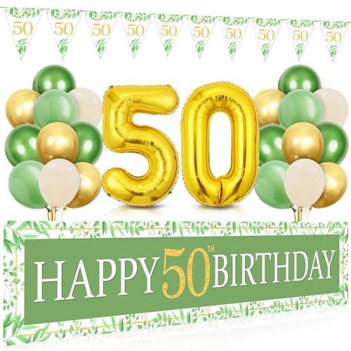 Deko 50 Geburtstag Frau, 50 Geburtstag Deko Grün Gold, Lange Happy 50th Birthday Banner 210×40cm, Luftballon 50. Geburtstag und Dreieckiges Flaggen, Grün Gold Geburtstagsdeko für 50 Frauen Mann Deko 50 Geburtstag Frau, 50 Geburtstag Deko Grün Gold, Lange Happy 50th Birthday Banner 210×40cm, Luftballon 50. Geburtstag und Dreieckiges Flaggen, Grün Gold Geburtstagsdeko für 50 Frauen Mann von Bluelves