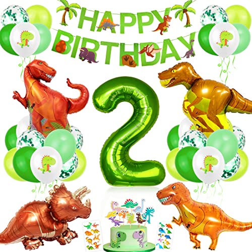 Dino Geburtstag Deko 2 Jahre, XXL Dino Luftballons Geburtstag 2, Geburtstagsdeko Jungen 2 Jahre Dinosaurier, Folienballon 2 Dino Ballons Grün für Kindergeburtstag Dinosaurier Partyset Dekoration von Bluelves