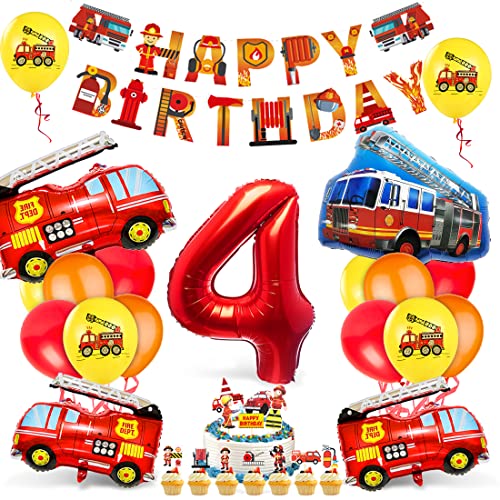 Feuerwehrauto 4 Geburtstag Luftballon, Kindergeburtstag Feuerwehrauto Deko, 4 Geburtstag Feuerwehrauto Dekoration, Junge Kindergeburtstag Deko Feuerwehrmann, Folienballon Luftballon von Bluelves
