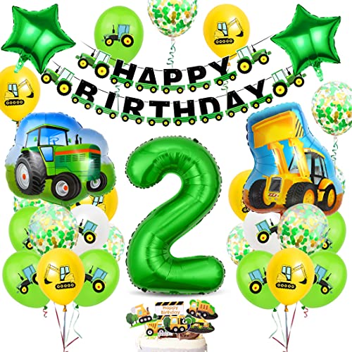 Geburtstagsdeko 2 Jahre Jungen,Luftballon Traktor Deko Kindergeburtstag,Traktor Geburtstag Dekoration,Grün Folienballon Traktor Bagger 2 Jahre für Jungen Party Dekoration von Bluelves