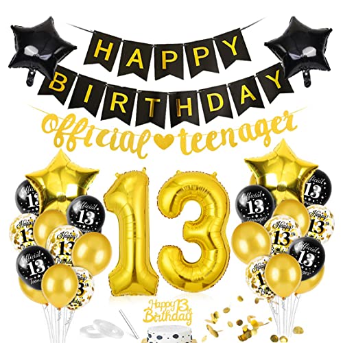 Luftballon 13. Geburtstag Black Gold, Deko 13 Geburtstag, Geburtstagsdeko 13 Jahr, Riesen Folienballon Zahl 13, Happy Birthday Girlande Folienballon Zahl 13 von Bluelves