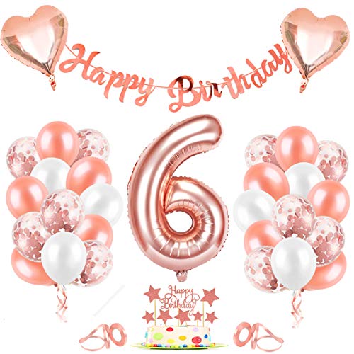 Luftballon 6, Geburtstagsdeko 6 Jahr Mädchen, 6 Geburtstag Mädchen Rosegold, Luftballons 6Geburtstag Deko, Happy Birthday Girlande Folienballon Zahl 6 Rose Gold, Zahlenballon 6 Ballon für Frauen von Bluelves