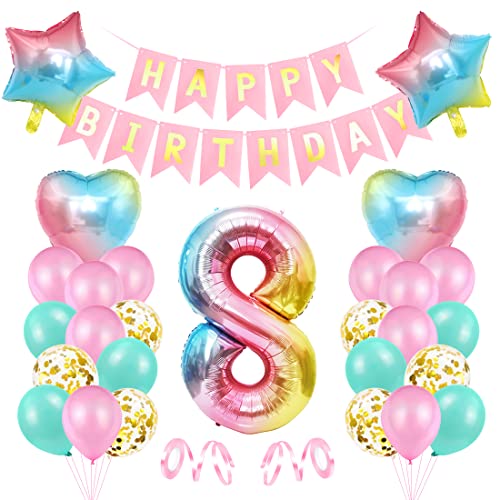 Luftballon 8. Geburtstag Rosa - Deko für Mädchen, Riesen Folienballon, Bunt Folienzahlen Ballons, Banner Luftballon 8. Geburtstag Rosa - Deko für Mädchen, Riesen Folienballon, Bunt Folienzahlen Ballons, Banner von Bluelves