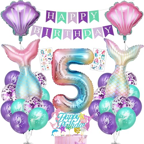 Bluelves Meerjungfrau Geburtstag Deko 5 Jahre, Meerjungfrauen Party Luftballon, Kindergeburtstag Dekoration Mädchen Folienballon 5, Meerjungfrau Ballonset mit Happy Birthday Banner Bluelves Meerjungfrau Geburtstag Deko 5 Jahre, Meerjungfrauen Party Luftballon, Kindergeburtstag Dekoration Mädchen Folienballon 5, Meerjungfrau Ballonset mit Happy Birthday Banner von Bluelves