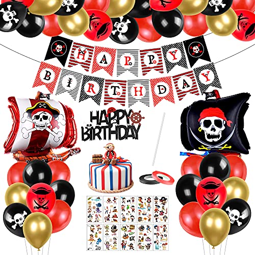 Piratenschiff Luftballons Set, 46 Stück Piratenschiff Geburtstag Deko, Piratenschiff Geburtstag Luftballons, Piratenschiff Ballon, Happy Birthday Banner, für Geburtstagdeko Jungen von Bluelves