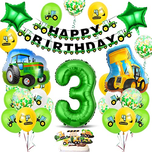 Geburtstagsdeko 3 Jahre Jungen,Luftballon Traktor Deko Kindergeburtstag,Traktor Geburtstag Dekoration,Grün Folienballon Traktor Bagger 3 Jahre für Jungen Party Dekoration von Bluelves