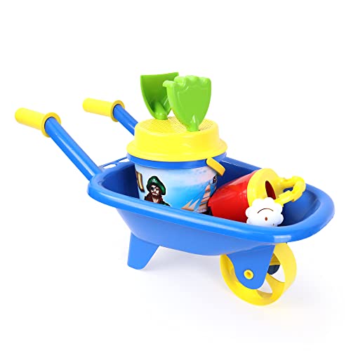 BLUE SKY 045301 Filled Bucket with Wheelbarrow – Random Model – 4530 – 60 cm – Children's Beach Game – Ages 2 and up, Multicolored von BLUE SKY
