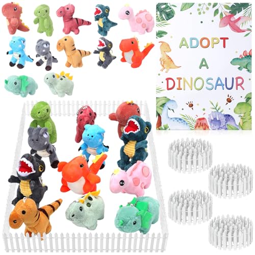 Blueweenly 15-teiliges Partygeschenk für Haustiere, Mini-Stofftiere, Adoptier-Set, enthält 12 kleine Stofftiere, 2 weiße Kunststoffzaun, 1 Tierschild für die Adoptierung einer Haustierparty von Blueweenly