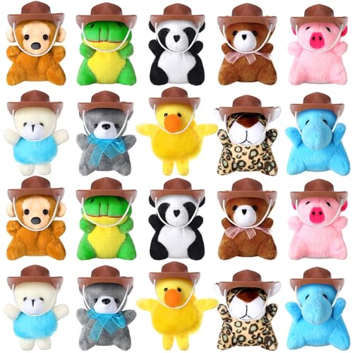 Blueweenly 20 Stück Western Cowboy Party Favors Mini Plüsch Schlüsselanhänger mit 20 Mini Cowboy Hüten Gefüllte Waldtiere Set Plüschtiere Geschenke Western Party Favors Supplies Dekoration von Blueweenly