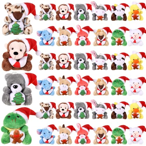 Blueweenly 36 Stück Mini-Weihnachts-Stofftiere, Großpackung, kleiner Stoff-Schlüsselanhänger, Weihnachts-Plüschtier mit Zuckerstange, Weihnachtsbaum, Weihnachtsmann, Hut, Baum, hängende von Blueweenly