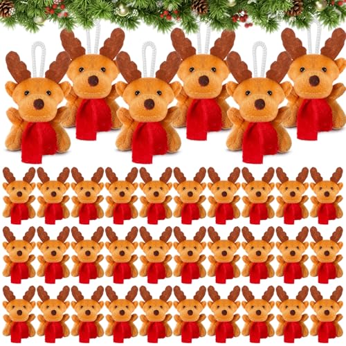 Blueweenly 36 Stück Mini-Weihnachtselch, weiches Plüschtier mit rotem Schal, brauner Nase, Plüschtierpuppe, Geschenke für Weihnachten, Geburtstag, Party, Geschenke von Blueweenly