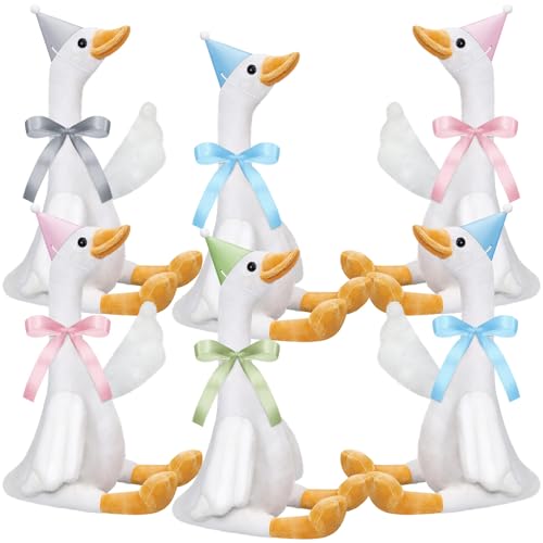 Blueweenly 6 Sets "One Silly Goose Birthday Decor", für Mädchen und Jungen, 1. Babyparty, Partygeschenk, Geschenk, 30 cm, Plüschtier mit Mini-Partyhüten und Bändern (bunt, alberne Gans) von Blueweenly