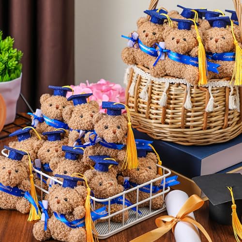 Blueweenly Mini-Plüschbär mit Diplom, 24 Stück, Großpackung, kleine Stofftiere, 10,2 cm, mit Diplom, DIY-Geschenk, Abschlussballzeremonie, Party-Dekoration, Glückwunschgeschenke (blau) von Blueweenly