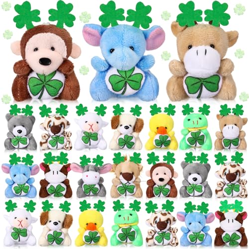 Blueweenly St. Patrick's Day Mini-Tier-Plüschtiere, St. Patrick's Day, kleine Stofftiere mit grünem Plüschkleeblatt, Stofftiere, Schlüsselanhänger für St. Patrick's Day, Partygeschenk, 24 Stück Blueweenly St. Patrick's Day Mini-Tier-Plüschtiere, St. Patrick's Day, kleine Stofftiere mit grünem Plüschkleeblatt, Stofftiere, Schlüsselanhänger für St. Patrick's Day, Partygeschenk, 24 Stück von Blueweenly