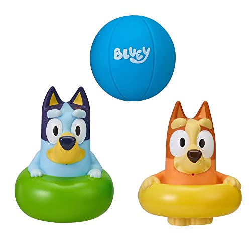Bluey Badespielzeug: Bluey und Bingo mit Wasserspritzfunktion und Ball - offizieller Bluey-Sammelartikel von Bluey