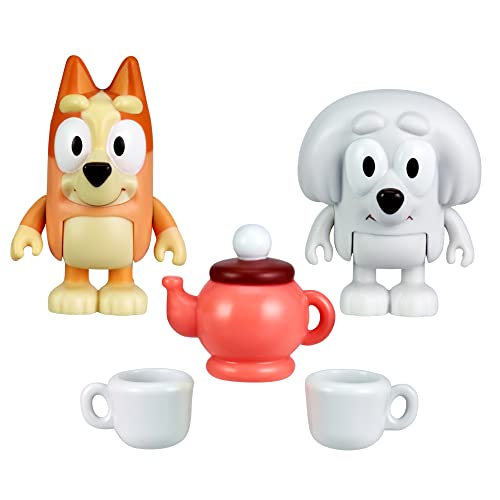 Bluey Lila and Bingo School Friends 2er-Pack Tea Time Party Spielset mit Offiziellen 6,3 cm beweglichen Actionfiguren und Tee-Mottoparty-Zubehör von Bluey