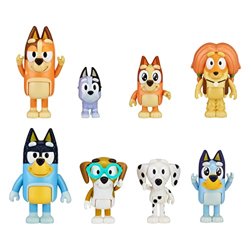 Bluey Blueys 8er-Figurenpack Familie und Freunde: 6,3–7,6 cm große Figuren mit beweglichen Gelenken, 8er-Pack, offizieller Sammelartikel von Bluey