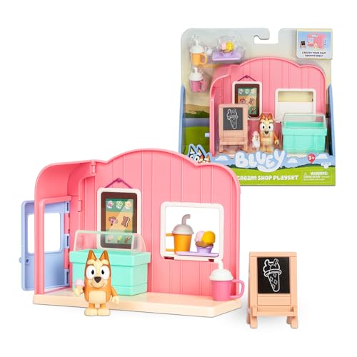Bluey - Mini Playset Eiszelt, Puppen des blauen Hundes, Figuren der Kinderserie, Eisladen mit Figur, Gefrierschrank, Eiscreme, Bingo, Eisschild, Berühmtheit (BLY70100) von BlueY