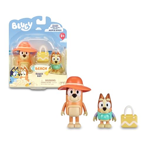 Bluey - Packung mit 2 Beach-Figuren, bewegliche Figuren von Mama und Tochter, Puppen zum Strand, Spielzeug aus der Kinderserie mit Chilli und Bingo, Berühmt (BLY59000) von Bluey