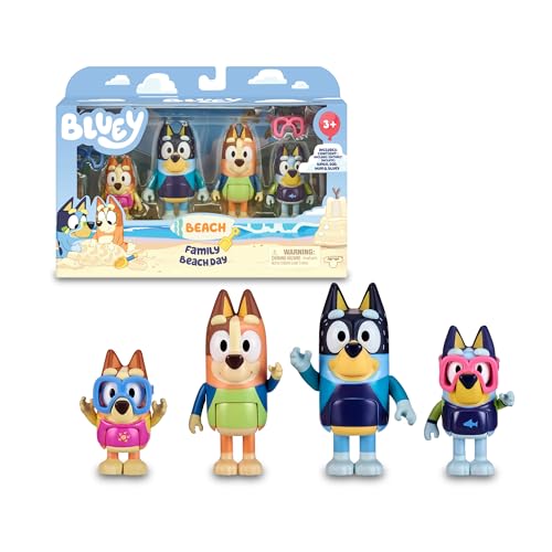 Bluey - Packung mit 4 Figuren, bewegliche Familienfiguren für den Strand, Puppen aus der Kinderserie, Chilli-Puppen, Bandit, Bingo-Kleider, Berühmte (BLY63100) von Bluey