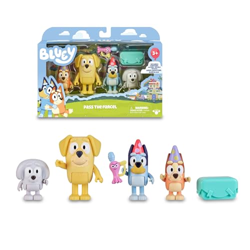 Bluey Packung mit 4 Figuren zum Geburtstag, bewegliche Figuren, Neue Freunde, bereit zum Geburtstag, Puppen der Serie für Kinder, Famosa (BLY63200) von BlueY