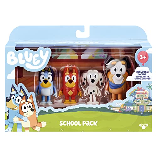 Bluey 4er-Figuren-Set: "Bluey in der Schule" mit Bluey, Rusty, Chloe und Calypso, bewegliche Gelenke - offizieller Bluey-Sammelartikel von BLUEY