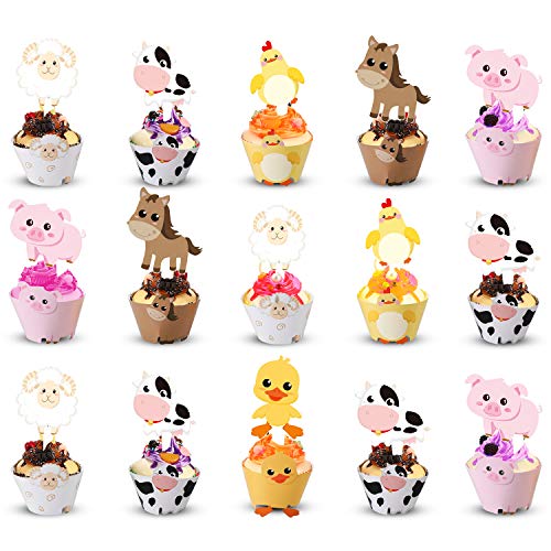 60 Stücke Farm Tier Cupcake Verpackung und Topper für Bauernhof Thema Party - Cupcake Verpackung Topper Farm Tier Geburtstag Party Dekoration Baby Dusche Lieferung von Blulu