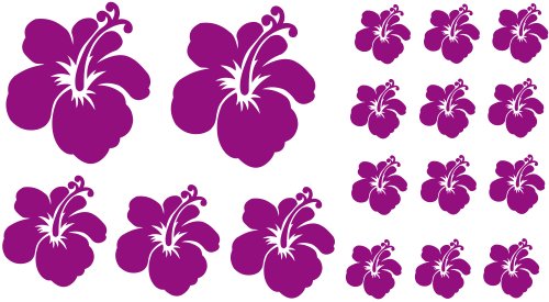 XL Design Set F in Violett 17 Stück HIBISKUS Blüten Wandtattoo Blumen oder Autoaufkleber selbstklebende Wandsticker Out- & Indoor, Wandaufkleber & Fensterbild wählen Sie aus 32 Farben! von Blumenauto