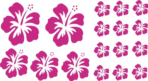 XL Design Set in Pink 17 Stück HIBISKUS Blüten Autoaufkleber selbstklebende Blumen bunte Sticker Outdoor, Wandtattoo & Fensterbild wählen Sie aus 32 Farben! von timalo