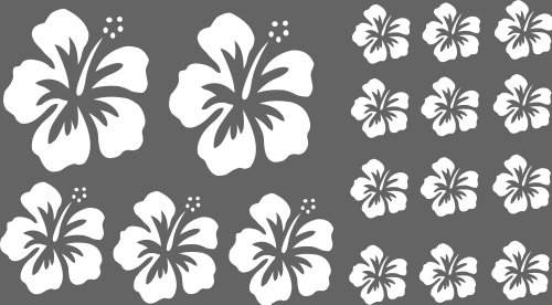 XL Design Set in Weiß 17 Stück HIBISKUS Blüten Autoaufkleber selbstklebende Blumen bunte Sticker Outdoor, Wandtattoo & Fensterbild wählen Sie aus 32 Farben! von timalo