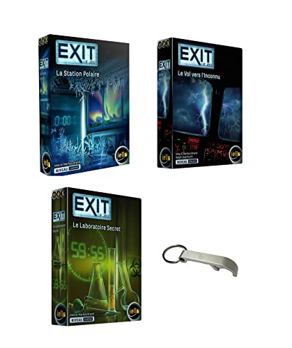 Set mit 3 Spielen auf Französisch Le Laboratoire Secret + La Station Polaire + Le Vol à L'Inconnu + 1 Flaschenöffner Blumie (Labo + Flug + Station) von Blumie Shop