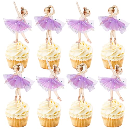 24 Stück Ballerina Cupcake Toppers Lila Ballett Mädchen Cupcake Toppers Ballett Cupcake Dekoration Picks Für Ballerina Thema Baby Dusche Geburtstag Party Kuchen Dekoration Zubehör von Blumomon