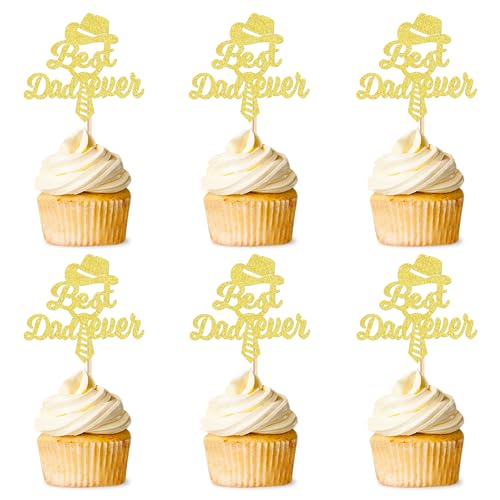 24 Stück Papas Geburtstag Cupcake Topper Black Glitter Love Dad Cupcake Beste Dad Geburtstagsdekoration Vaters Geburtstagsparty Zubehör von Blumomon