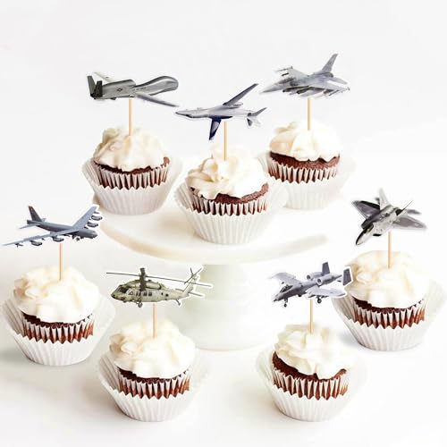 24 Stück Militärische Kuchen Toppers Militärische Cupcake Toppers Soldaten, Panzer, Flugzeuge Cupcake Toppers Picks Baby Shower Sportthema Feiern Party Kuchen Dekore von Blumomon