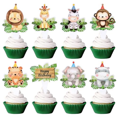 32 Stück Dual Front Tier Cupcake Topper Tier Geburtstags Kuchen Deckel Dekorationen für Kindergeburtstags Party Dekoration Dschungel Safari Thema Party Zubehör 32 Stück Dual Front Tier Cupcake Topper Tier Geburtstags Kuchen Deckel Dekorationen für Kindergeburtstags Party Dekoration Dschungel Safari Thema Party Zubehör von Blumomon