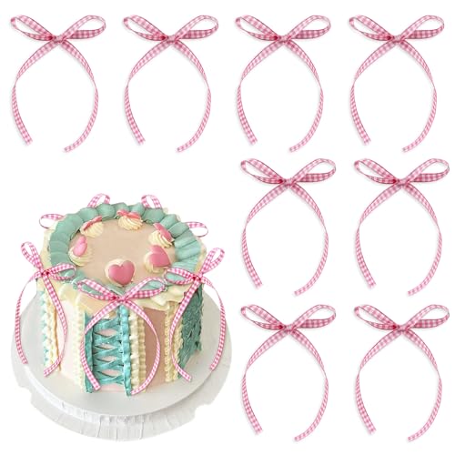 40 Stück rosa weiß karierte Schleife Kuchen Topper Schleife Kuchen Dekoration ausgewählt für Kinder Baby Shower Kuchen Dekoration Geburtstag Hochzeit Party Hochzeitstag Feier Kuchen Dekoration von Blumomon
