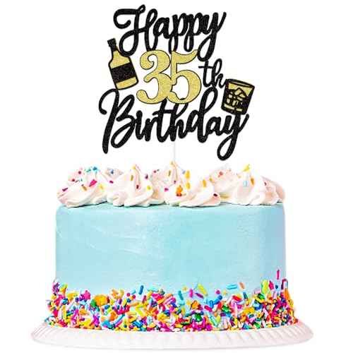 Blumomon 1 Packung "Happy 35th Birthday"-Kuchenaufsatz zum 35. Geburtstag, Kuchendekoration für Männer, Happy 35. Geburtstag, Party-Dekoration, Cheer zum 35. Geburtstag von Blumomon