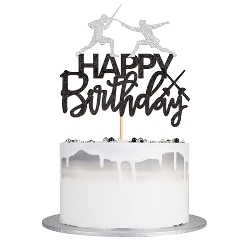 Blumomon 1 Stück Fechten Tortenaufsatz Happy Birthday Zeichen Tortenaufsatz Fechten Spieler Kuchen Dekorationen für Sport Thema Geburtstagsparty Zubehör von Blumomon