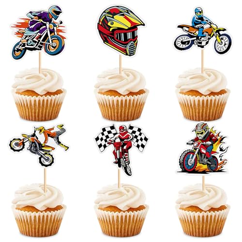 Blumomon 24 Stück Dirt Bike Tortenaufsatz Happy Birthday Zeichen Tortenaufsatz Dirt Bike Spieler Kuchen Dekorationen Sport Thema Geburtstagsparty Zubehör von Blumomon