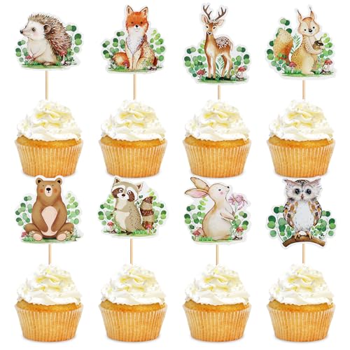 Blumomon 24 Stück Dschungel-Tier-Cupcake-Topper, Kuchen, Happy Birthday, Dekoration für Kinder, Dschungel, Tier, Thema, Party, Zubehör, Feiern, Babyparty, Partyzubehör Blumomon 24 Stück Dschungel-Tier-Cupcake-Topper, Kuchen, Happy Birthday, Dekoration für Kinder, Dschungel, Tier, Thema, Party, Zubehör, Feiern, Babyparty, Partyzubehör von Blumomon