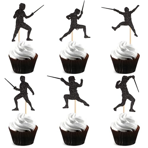 Blumomon 24 Stück Fechten Tortenaufsatz Happy Birthday Zeichen Tortenaufsatz Fechten Spieler Kuchen Dekorationen für Sport Thema Geburtstagsparty Zubehör von Blumomon