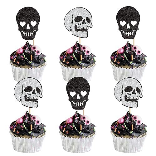 Blumomon 24 Stück Glitter Halloween Kuchen Dekoration - Skelett Cupcake Topper, Tortenaufsatz, Party Dekoration - Death Metal Musik Party Zubehör Blumomon 24 Stück Glitter Halloween Kuchen Dekoration - Skelett Cupcake Topper, Tortenaufsatz, Party Dekoration - Death Metal Musik Party Zubehör von Blumomon
