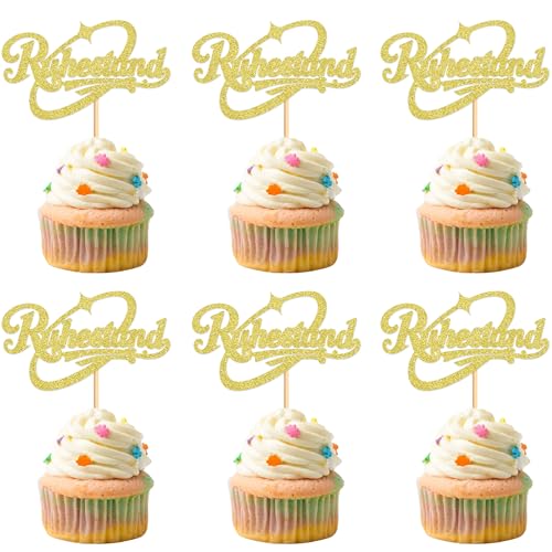 Blumomon 24 Stück Happy Retirement Kuchen Topper Gold Glitter Cupake Toppers im Ruhestand Picks Party Kuchen Dekoration Party Supplies von Blumomon