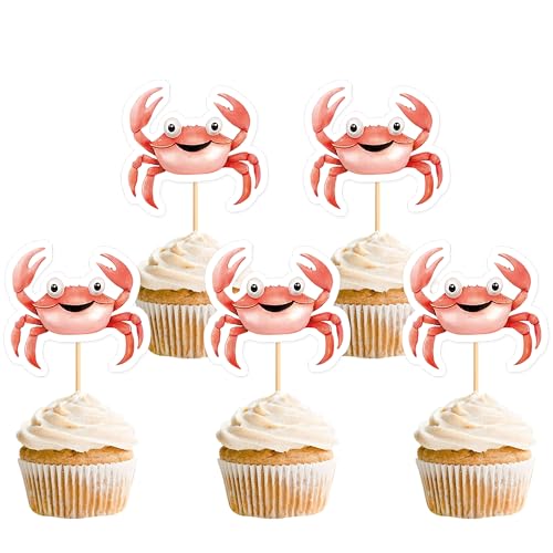 Blumomon 24 Stück Krabben Cupcake Topper Geburtstagstorte Topper Unter dem Meer Party Supplies Kuchen Dekoration von Blumomon