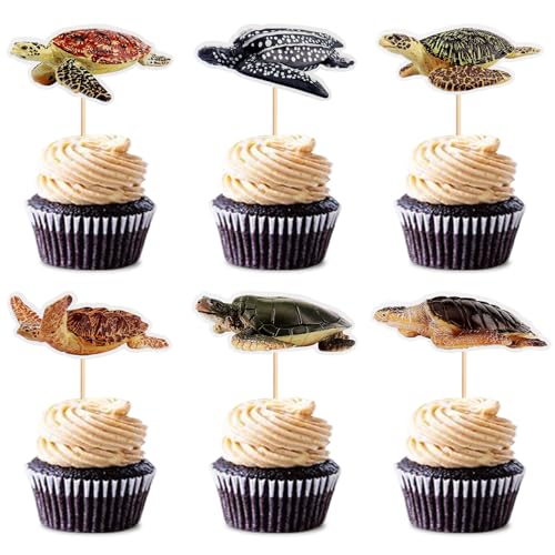 Blumomon 24 Stück Schildkröte Thema Cupcake Topper Geburtstagstorte Topper Unter dem Meer Party Supplies Kuchen Dekoration von Blumomon