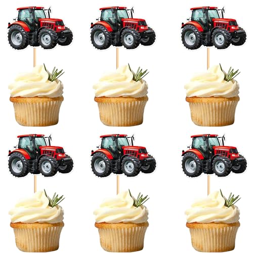 Blumomon 24 Stück Traktor Cupcake Toppers Geburtstag des Jungen Cupcake Toppers Dekoration der Bauernhof Party Deko Traktor Kuchen Dekorationen Tractor Dekoration von Blumomon