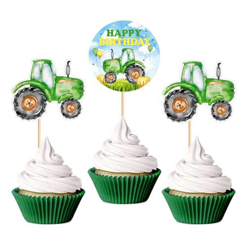 Blumomon 24 Stück Traktor Cupcake Toppers Geburtstag des Jungen Cupcake Toppers Dekoration der Bauernhof Party Deko Traktor Kuchen Dekorationen von Blumomon