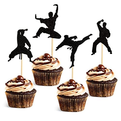 Blumomon 24 Stück schwarze Kampfkunst Kuchen Dekoration Flash Karate Taekwondo Cupcake Kung Fu Thema Dekoration für Geburtstagsfeiern für Männer Blumomon 24 Stück schwarze Kampfkunst Kuchen Dekoration Flash Karate Taekwondo Cupcake Kung Fu Thema Dekoration für Geburtstagsfeiern für Männer von Blumomon
