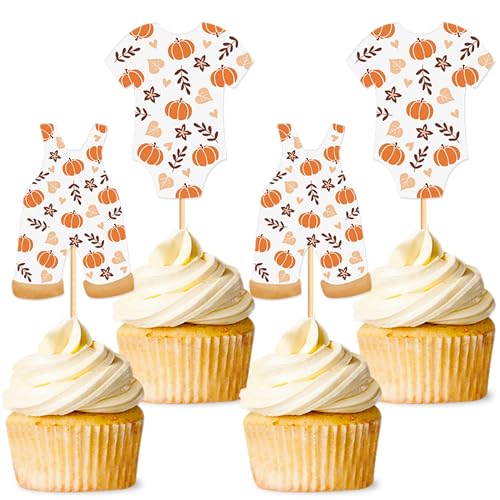 Blumomon 24Stück Baby Cupcake Top Kürbis Picks Jumpsuit Kuchen Topper Dekorationen für Geschlecht Enthüllen Thema Baby Dusche Kinder Geburtstagsfeier Zubehör von Blumomon